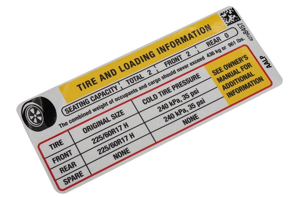 GM Genuine Parts Tire Pressure Label
