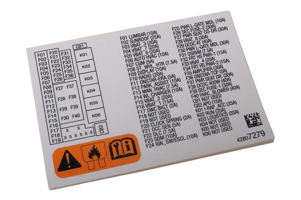 GM Genuine Parts Instrument Panel Wiring Harness Fuse Block Label