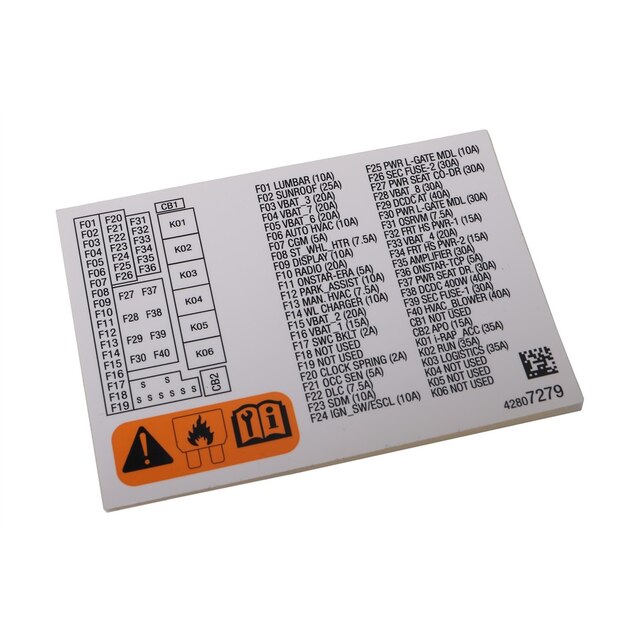 GM Genuine Parts Instrument Panel Wiring Harness Fuse Block Label