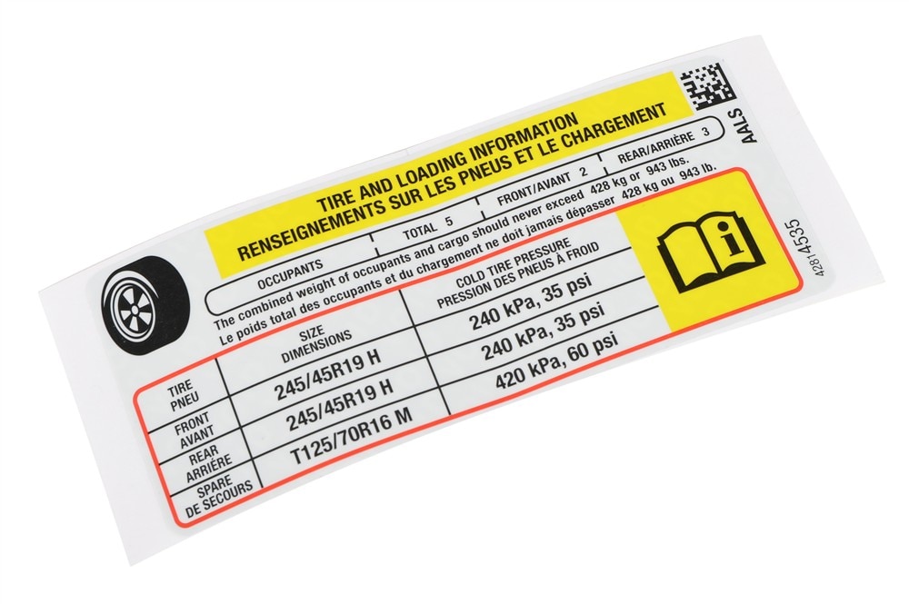 GM Genuine Parts Tire Pressure Label