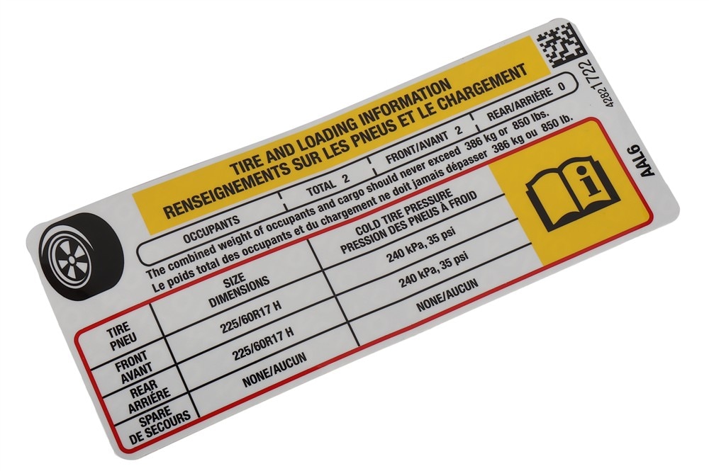 GM Genuine Parts Tire Pressure Label