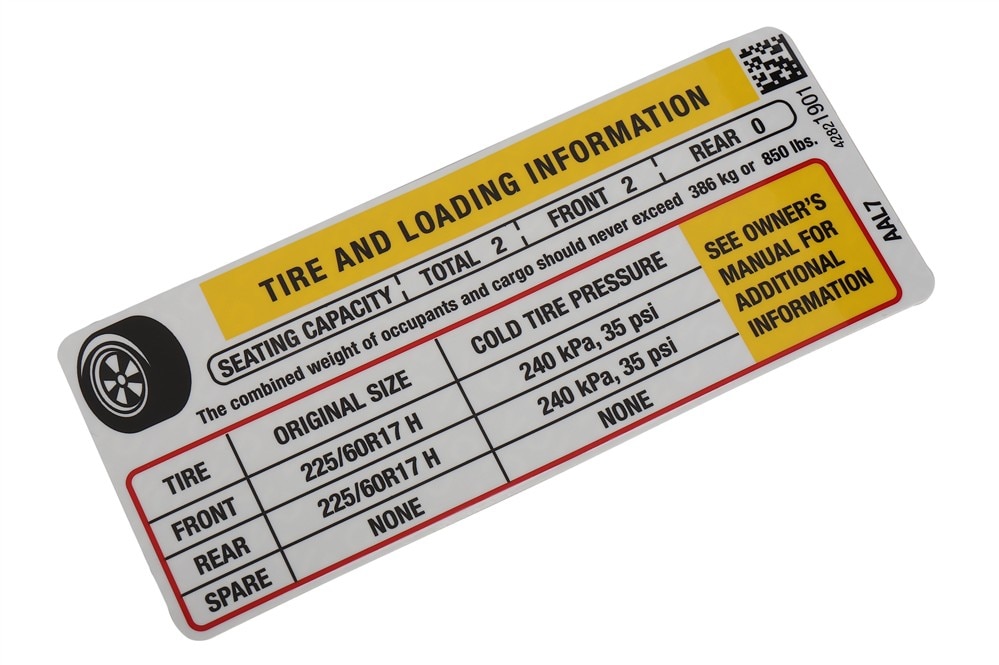 GM Genuine Parts Tire Pressure Label