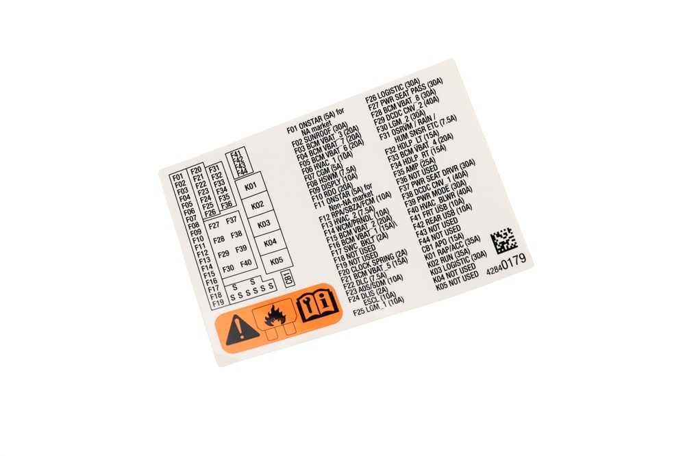 GM Genuine Parts Fuse Box Label