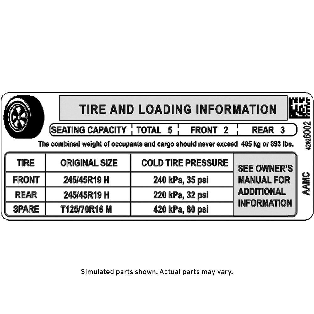 GM Genuine Parts Tire Pressure Label