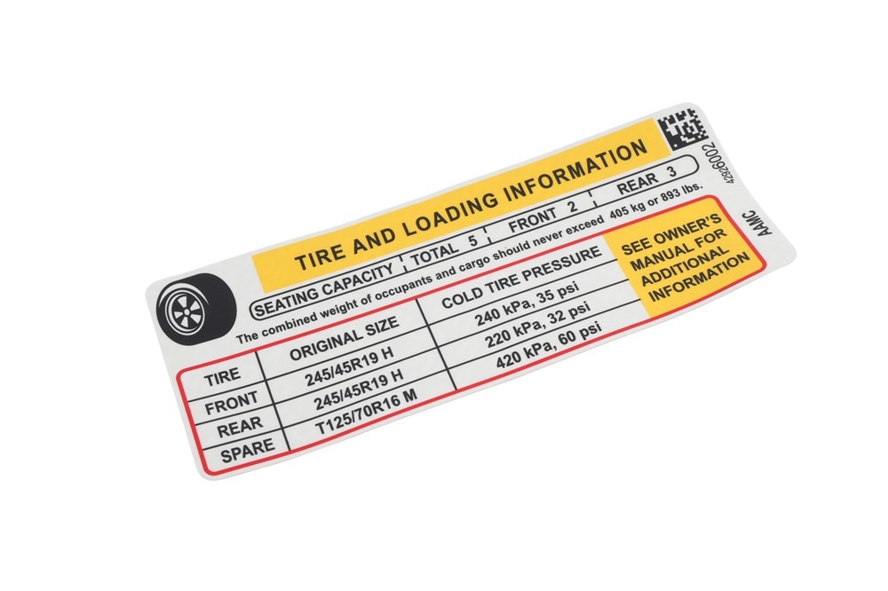 GM Genuine Parts Tire Pressure Label