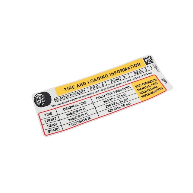 GM Genuine Parts Tire Pressure Label