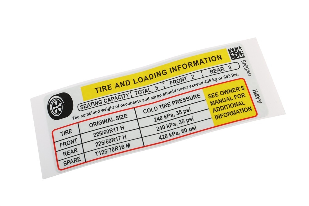 GM Genuine Parts Tire Pressure Label