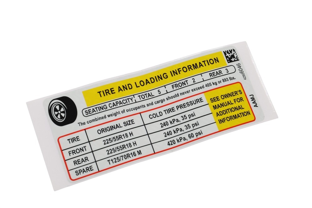 GM Genuine Parts Tire Pressure Label