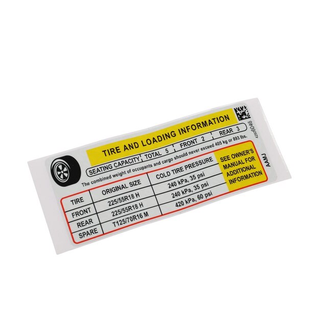 GM Genuine Parts Tire Pressure Label