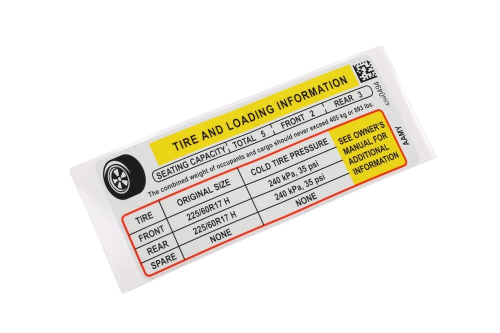 GM Genuine Parts Tire Pressure Label