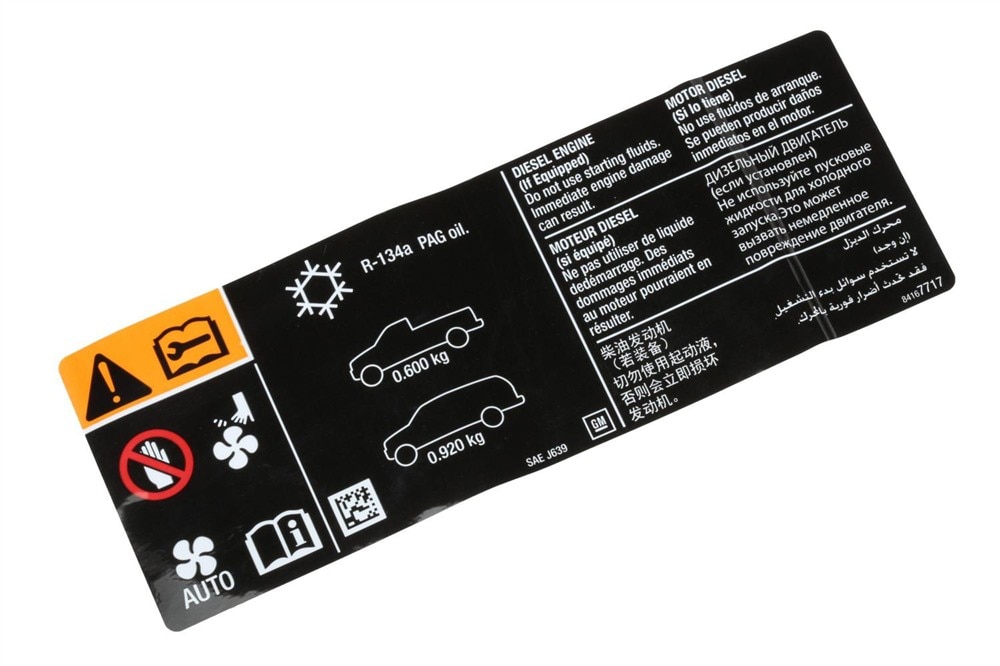 GM Genuine Parts Air Conditioning Refrigeration Charging Label