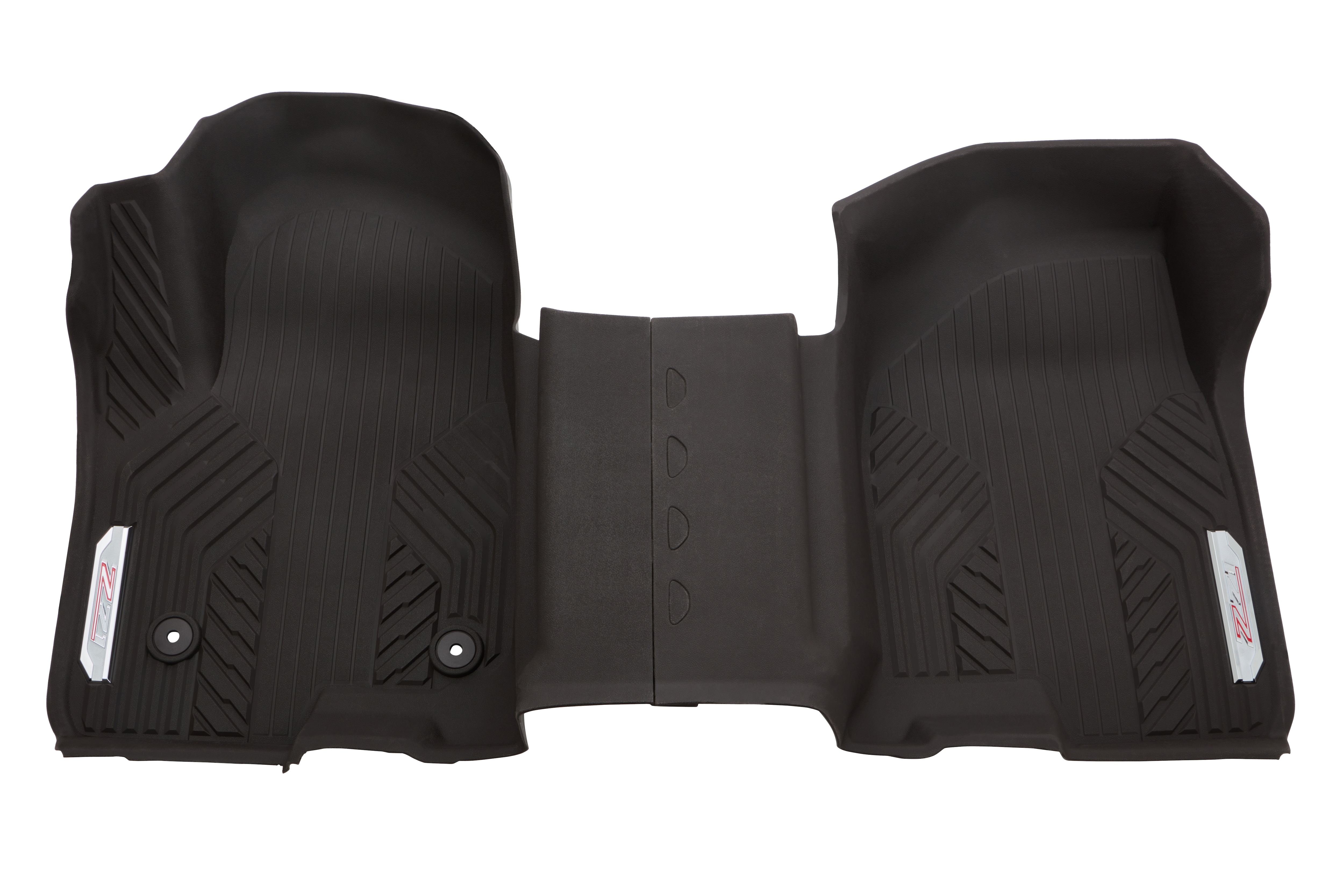 First-Row Interlocking Premium All-Weather Floor Liners in Very Dark Atmosphere with Chrome Z71 Logo (for Models without Center Console)