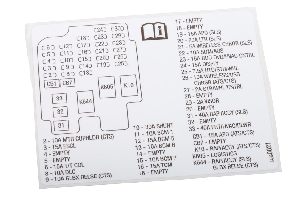 GM Genuine Parts Instrument Panel Wiring Harness Fuse Block Identification Label
