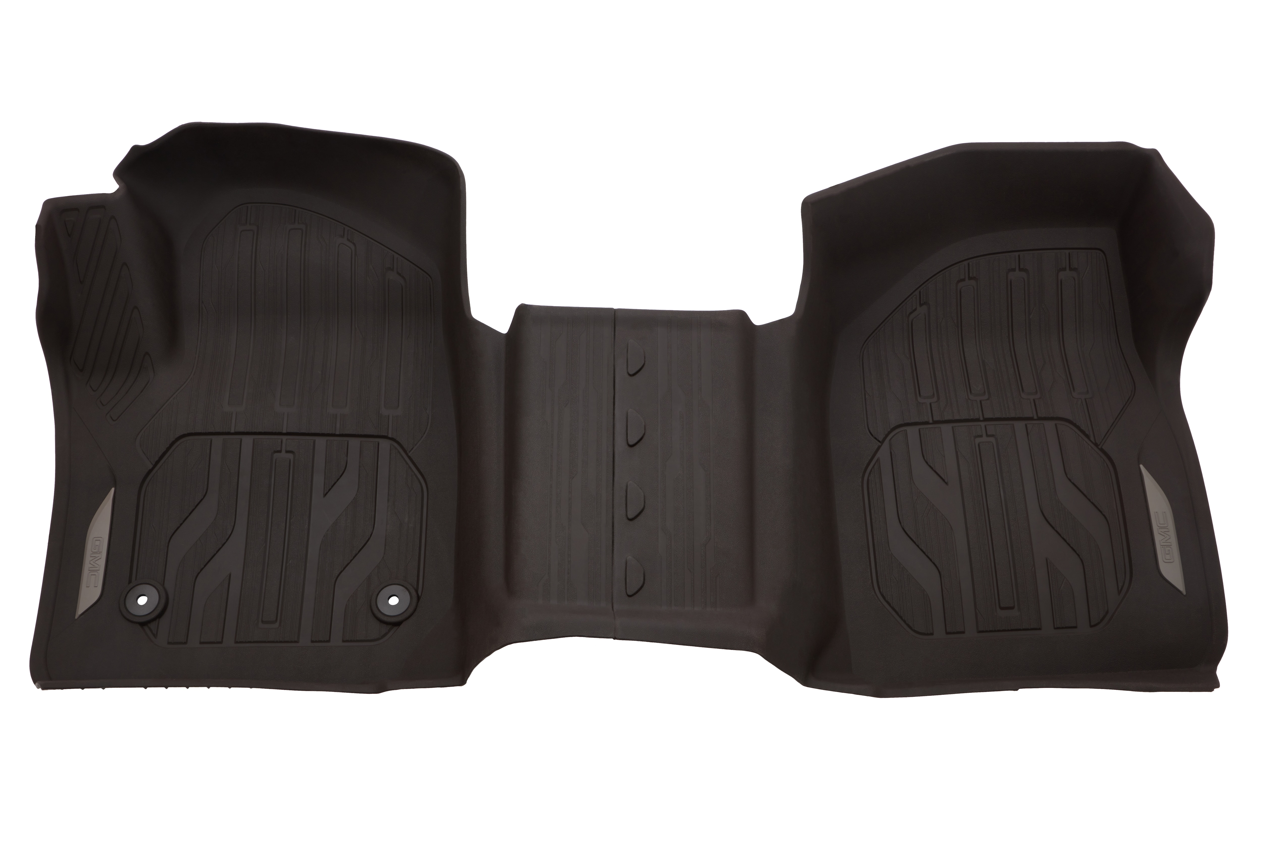 Regular Cab Interlocking Premium All-Weather Floor Liners in Dark Atmosphere with GMC Logo (for Models without Center Console)