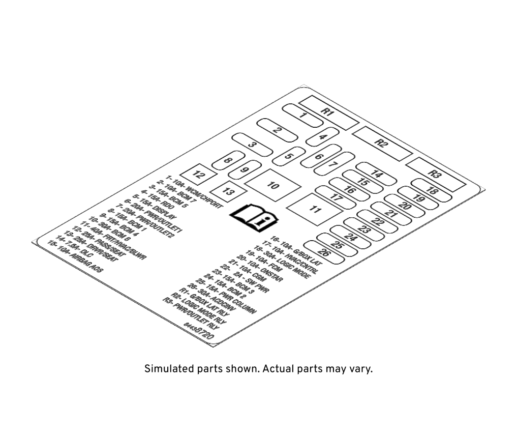 GM Genuine Parts Instrument Panel Wiring Harness Fuse Block Identification Label