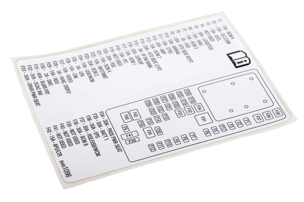 GM Genuine Parts Instrument Panel Wiring Harness Fuse Block Identification Label