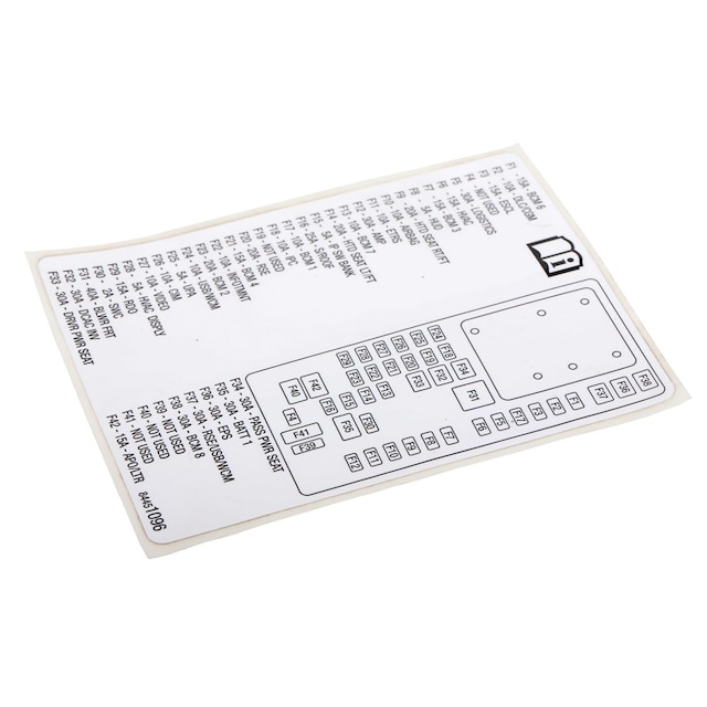 GM Genuine Parts Instrument Panel Wiring Harness Fuse Block Identification Label