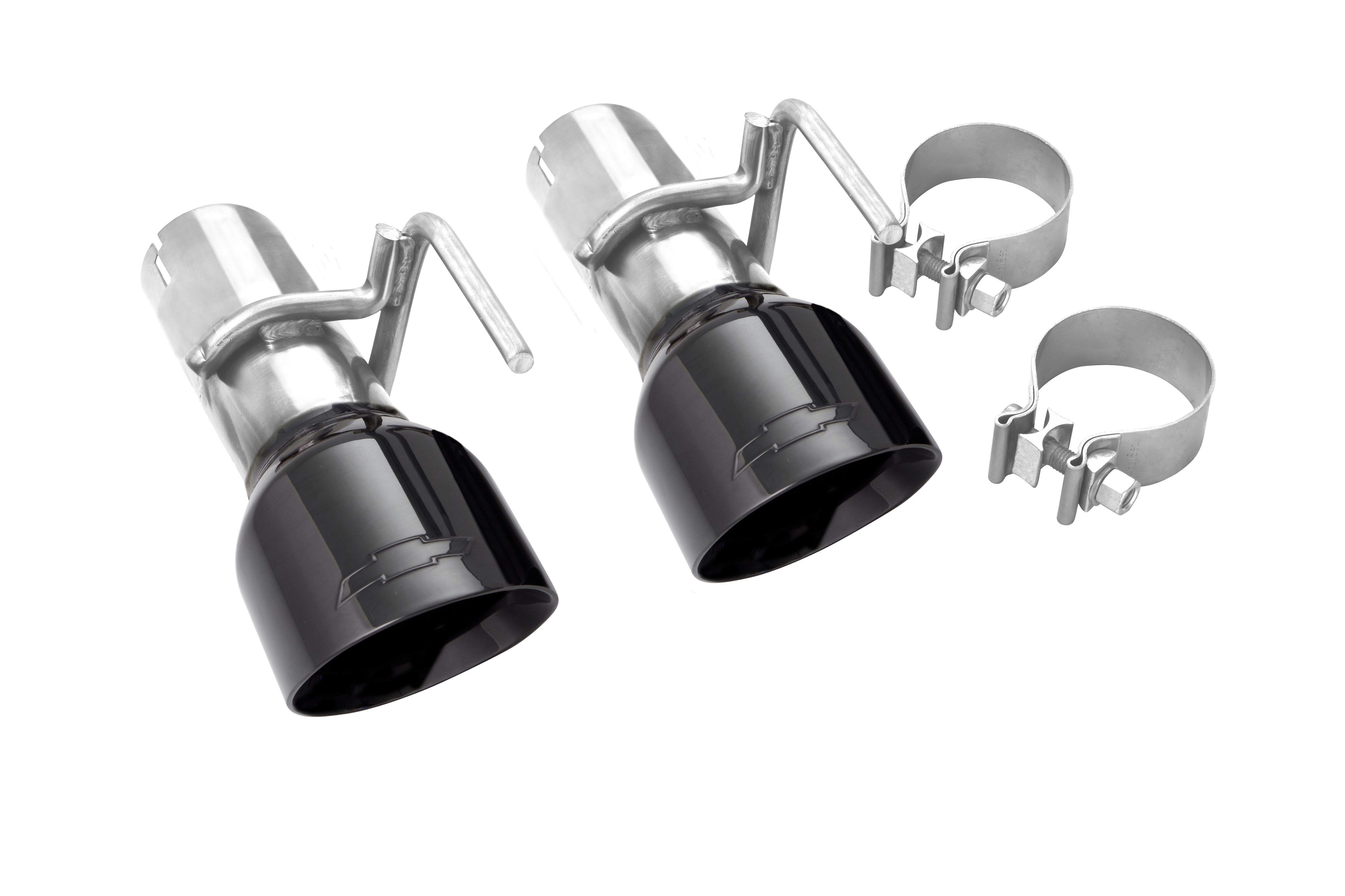 Black Chrome Single Outlet Exhaust Tips with Bowtie Logo