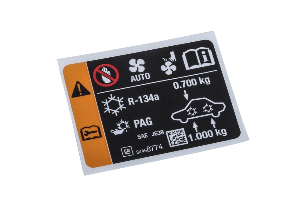 GM Genuine Parts Air Conditioning Refrigerant and Fan Blade Warning Label