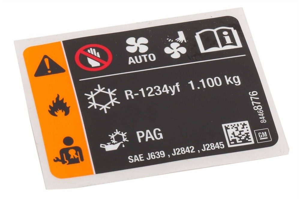 GM Genuine Parts Air Conditioning Refrigerant and Fan Blade Warning Label