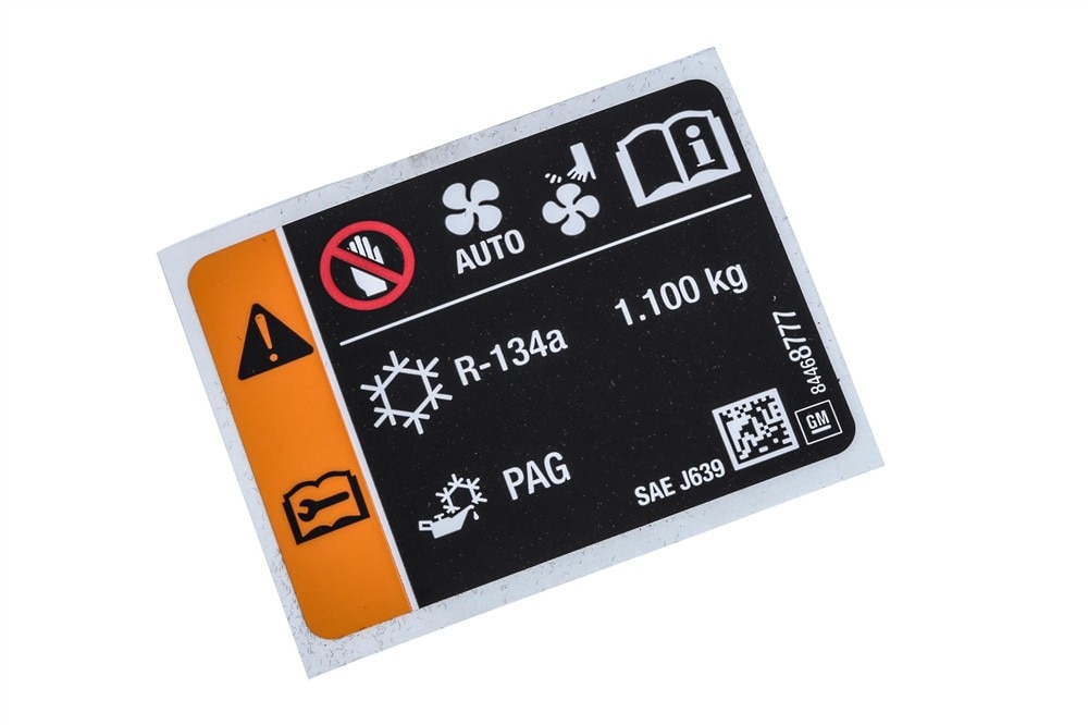 GM Genuine Parts Air Conditioning Refrigerant and Fan Blade Warning Label