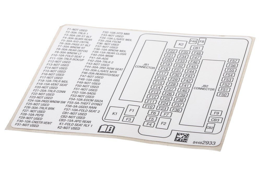 GM Genuine Parts Rear Body Fuse Block Label