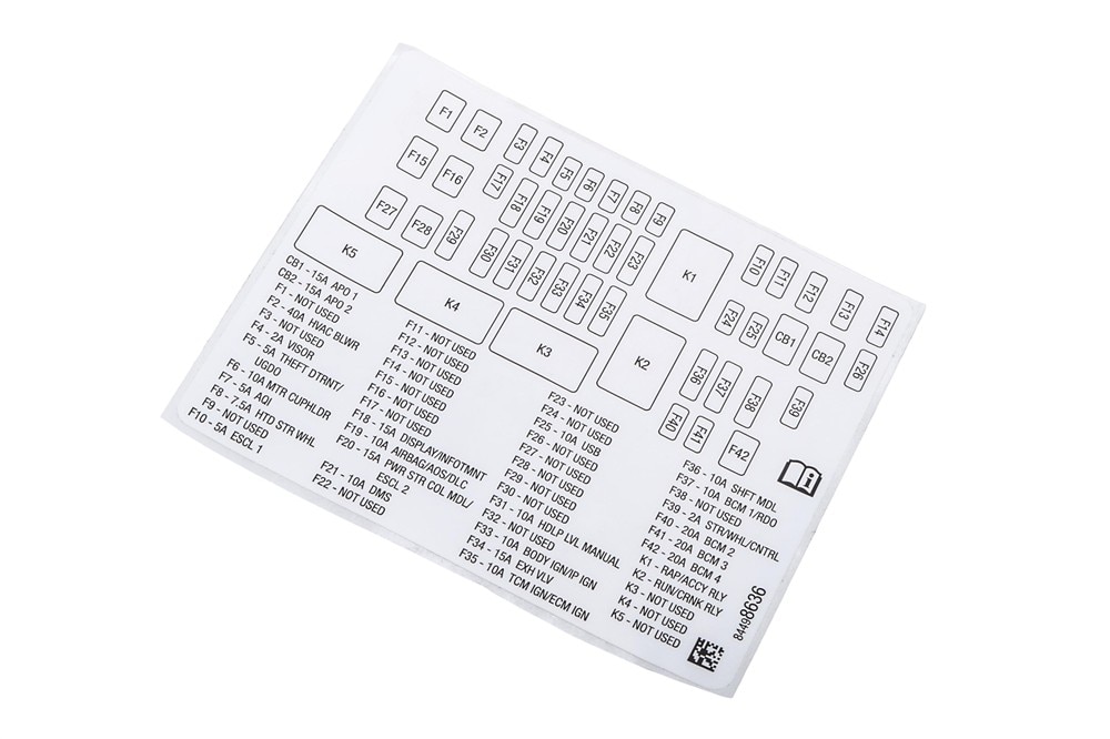 GM Genuine Parts Instrument Panel Wiring Harness Fuse Block Identification Label