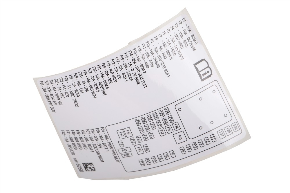 GM Genuine Parts Instrument Panel Wiring Harness Fuse Block Identification Label