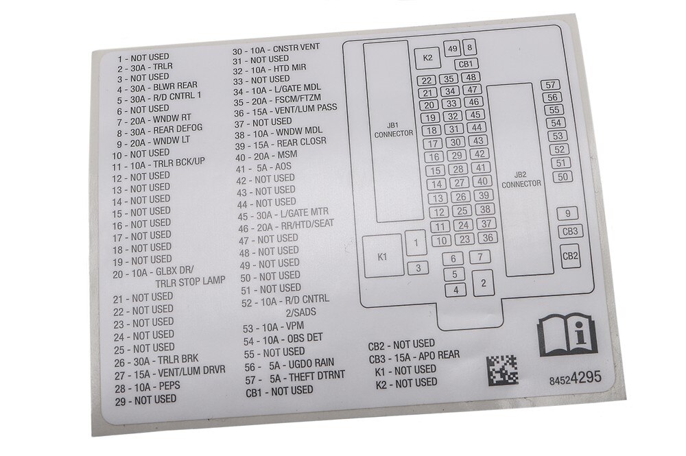GM Genuine Parts Rear Body Fuse Block Label