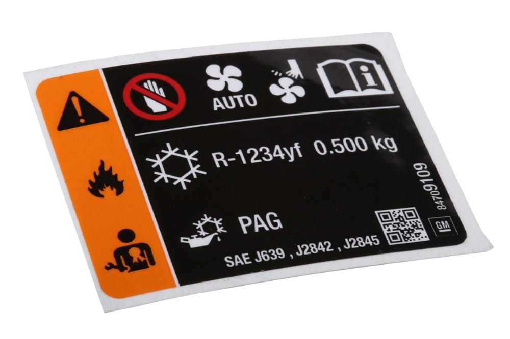 GM Genuine Parts Air Conditioning Refrigerant and Fan Blade Warning Label