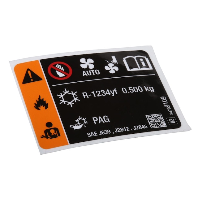GM Genuine Parts Air Conditioning Refrigerant and Fan Blade Warning Label