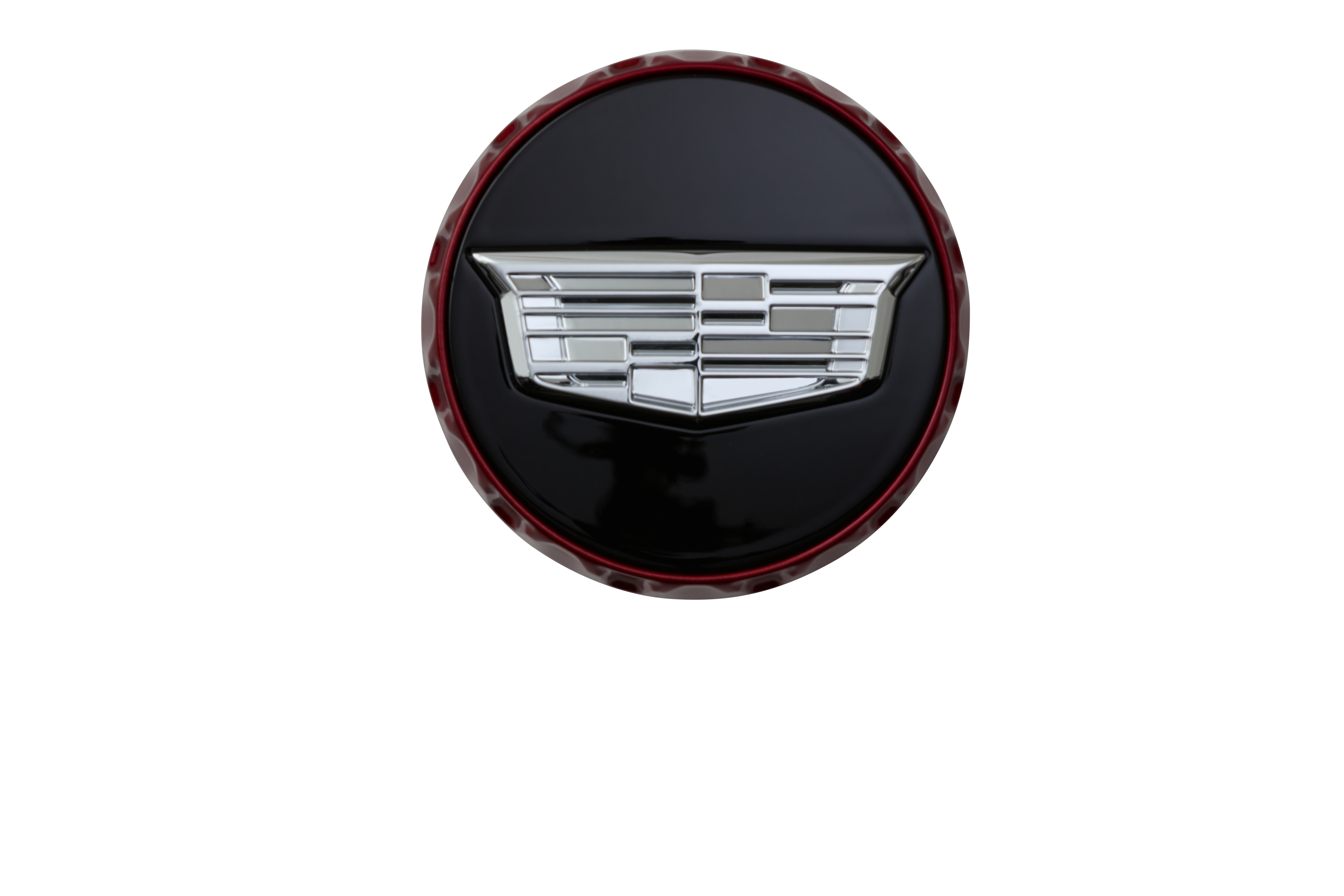 Center Cap in Black with Red Accent and Monochrome Cadillac Logo