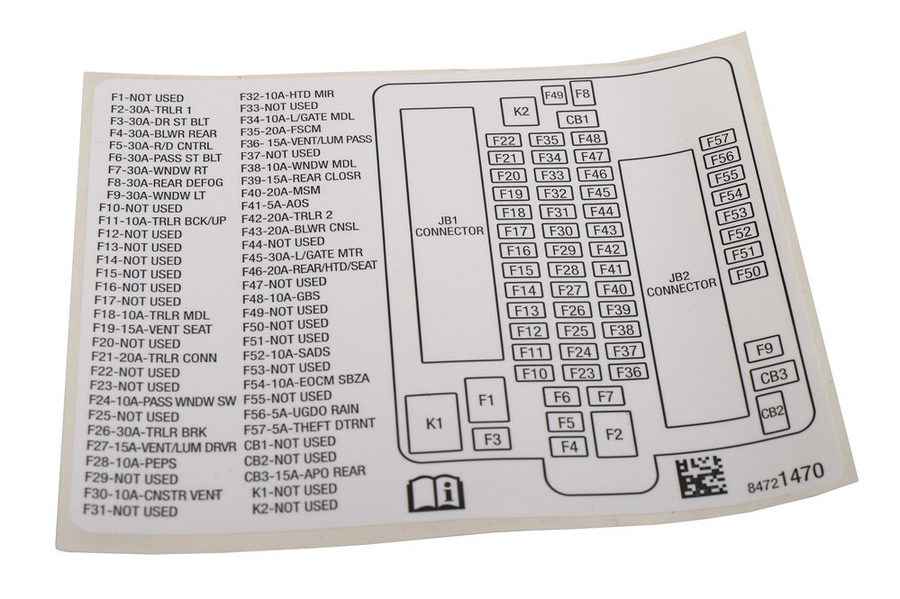 GM Genuine Parts Rear Body Fuse Block Label