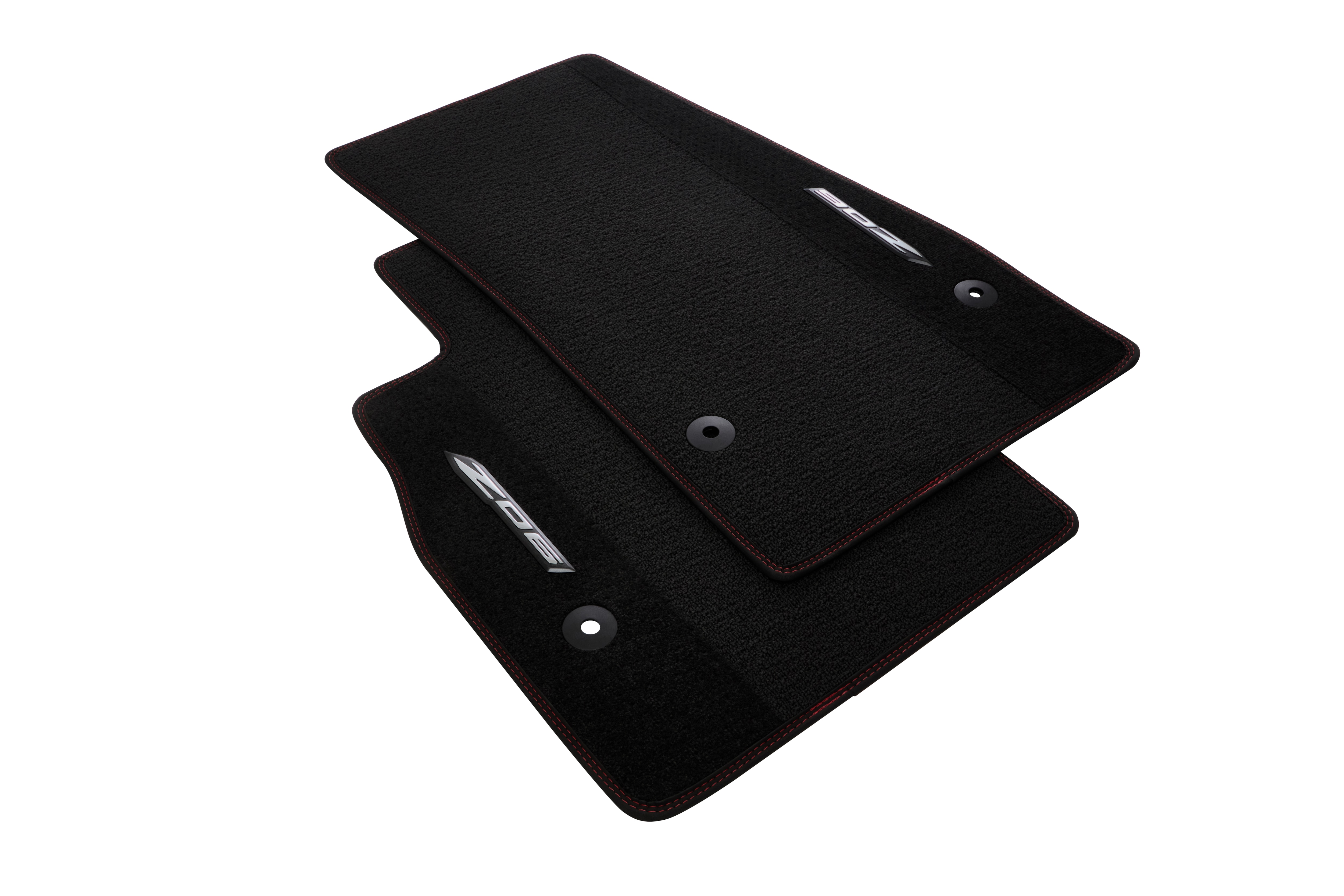 First-Row Premium Carpeted Floor Mats in Jet Black with Torch Red
