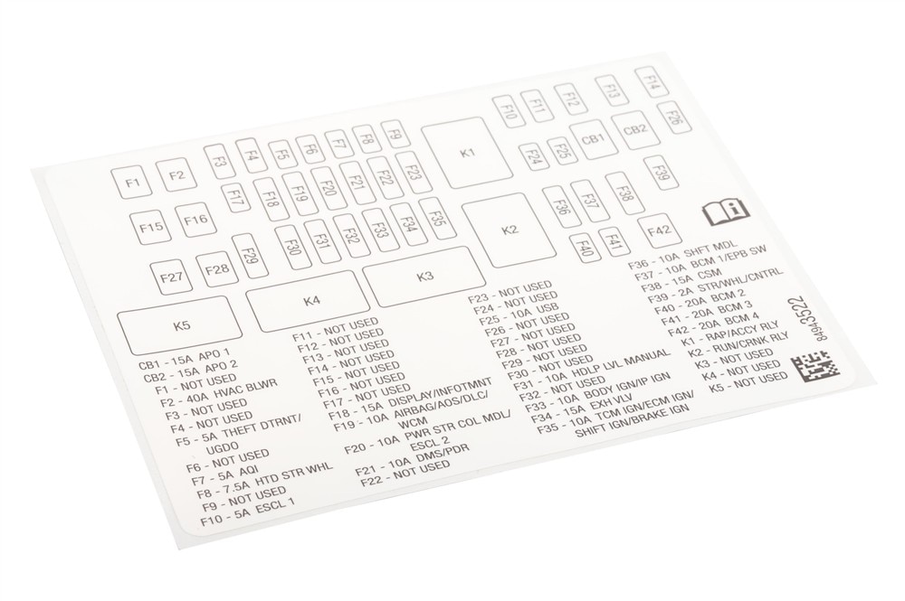 GM Genuine Parts Instrument Panel Wiring Harness Fuse Block Identification Label