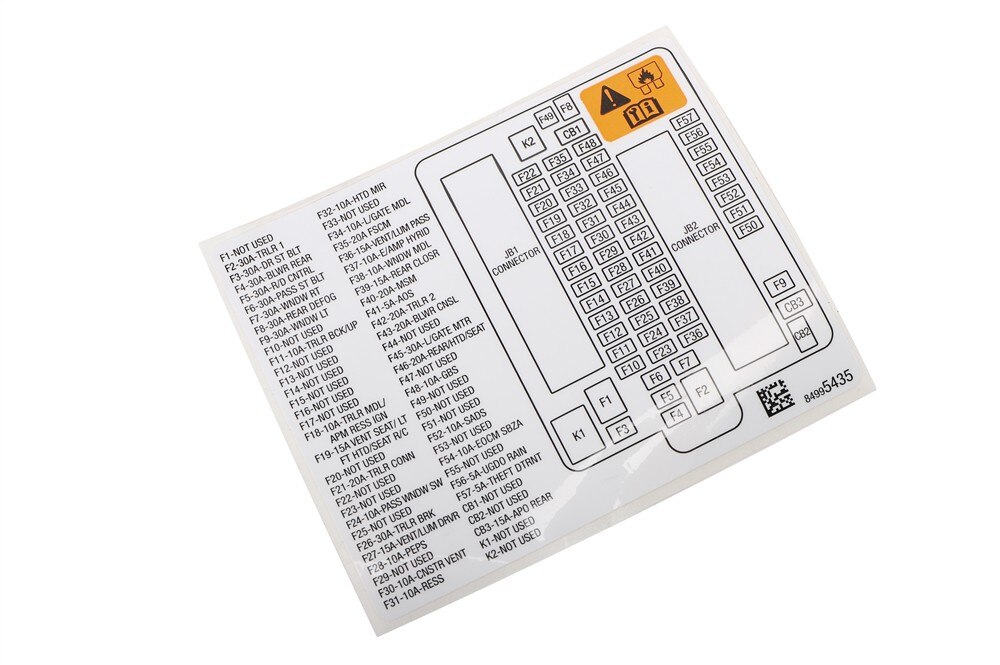 GM Genuine Parts Rear Body Fuse Block Label