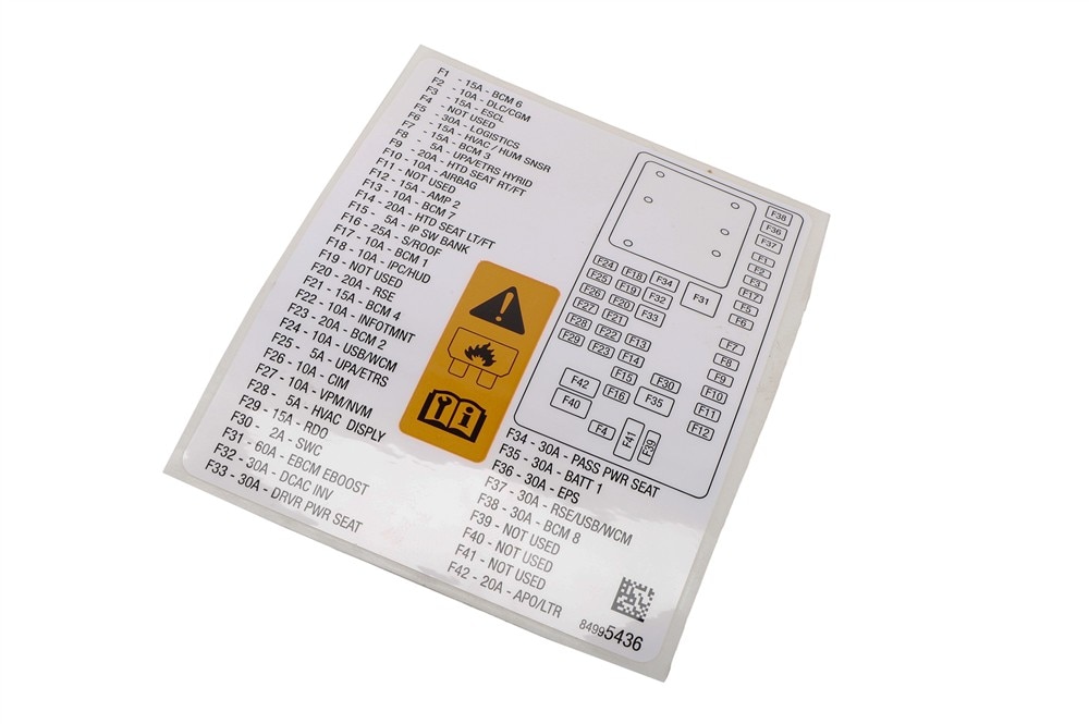 GM Genuine Parts Instrument Panel Wiring Harness Fuse Block Identification Label