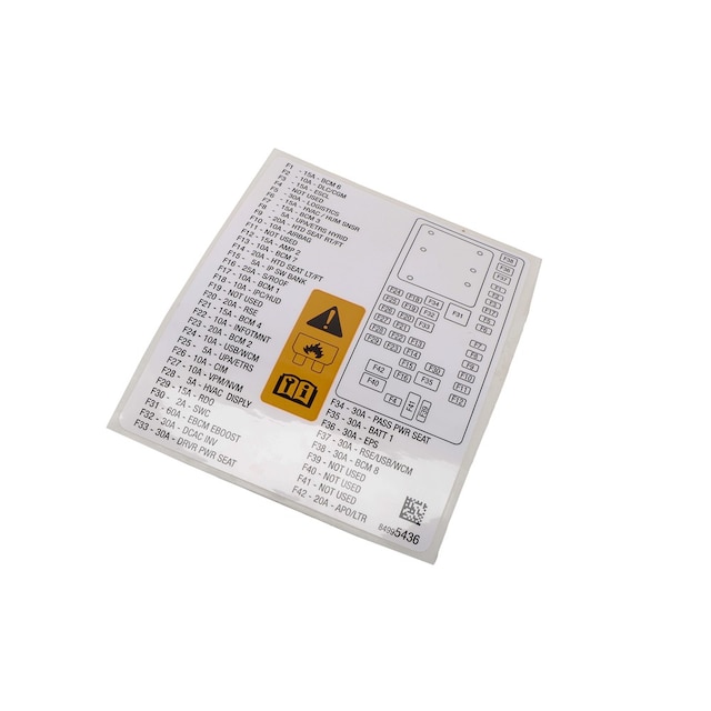 GM Genuine Parts Instrument Panel Wiring Harness Fuse Block Identification Label