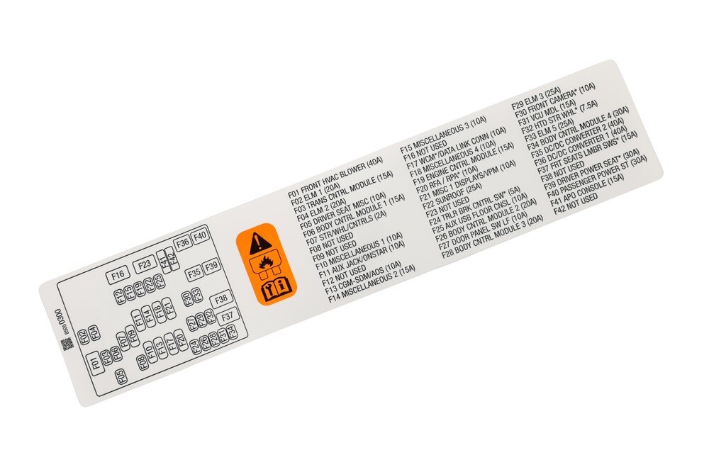 GM Genuine Parts Fuse Box Label