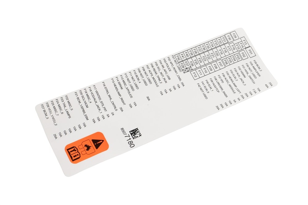 GM Genuine Parts Instrument Panel Wiring Harness Fuse Block Identification Label
