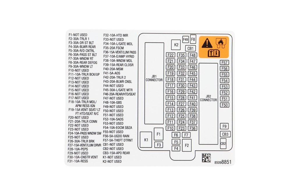 GM Genuine Parts Rear Body Fuse Block Label