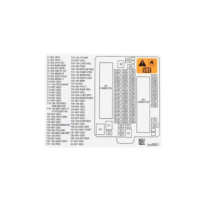 GM Genuine Parts Rear Body Fuse Block Label
