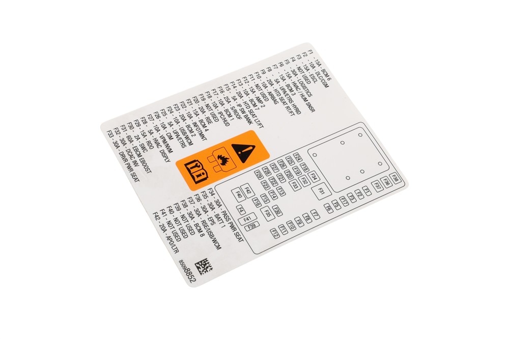 GM Genuine Parts Instrument Panel Wiring Harness Fuse Block Identification Label