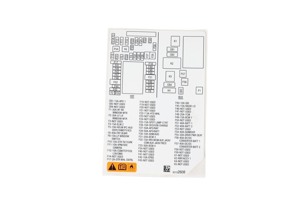 GM Genuine Parts Passenger Side Instrument Panel Wiring Harness Fuse Block Identification Label