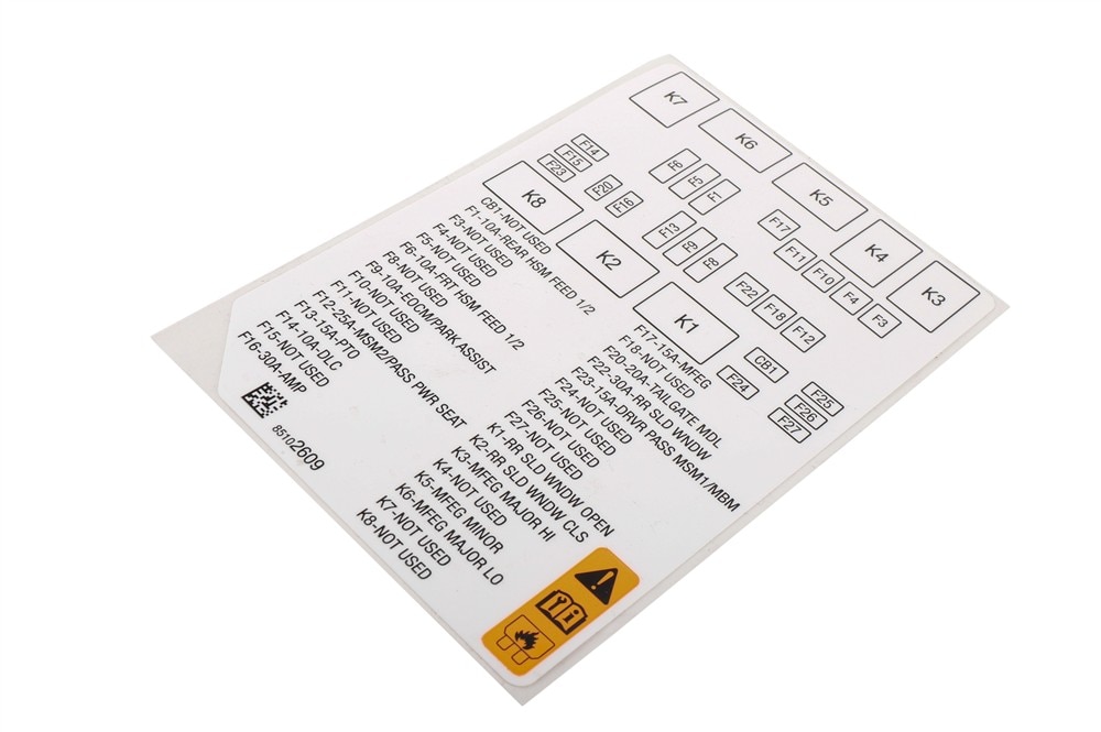 GM Genuine Parts Driver Side Instrument Panel Wiring Harness Fuse Block Identification Label