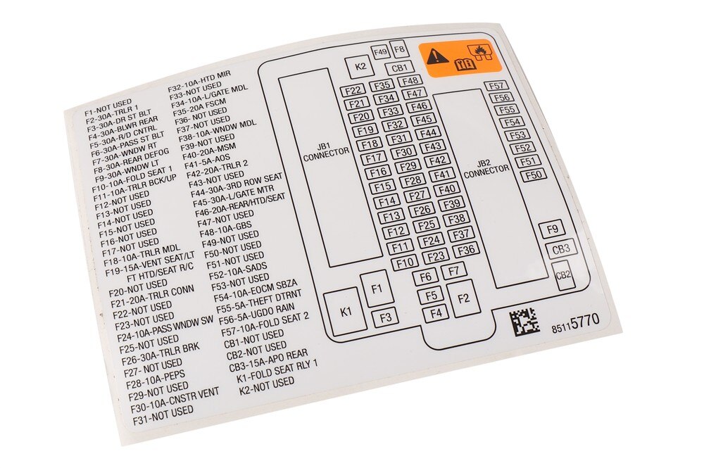 GM Genuine Parts Rear Body Fuse Block Label