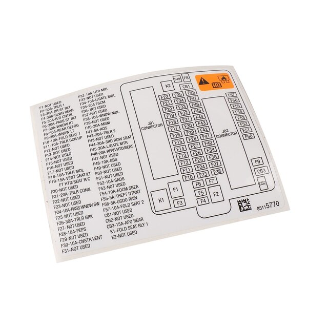 GM Genuine Parts Rear Body Fuse Block Label