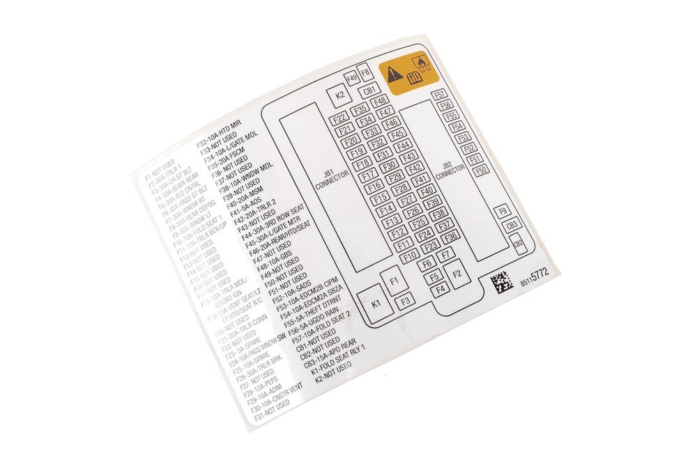 GM Genuine Parts Rear Body Fuse Block Label