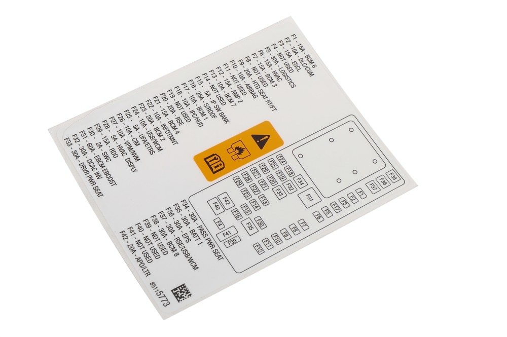 GM Genuine Parts Instrument Panel Wiring Harness Fuse Block Identification Label