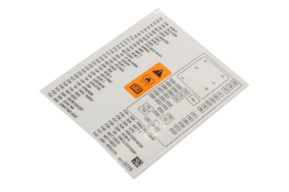 GM Genuine Parts Fuse Block Identification Label